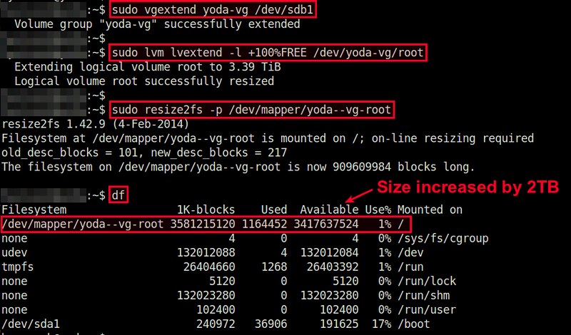 Extend LVM Logical Volume example