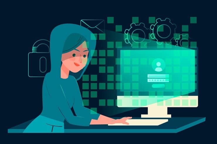 Alt: Illustration of Woman Hacker Activity