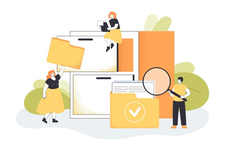 Illustration of Workers Organizing Data Storage
